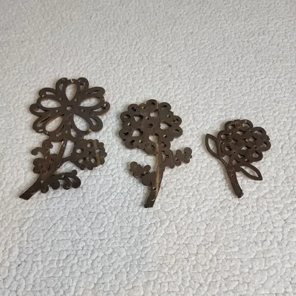Vintage 1978 Syroco Flower Wall Decorations Set Of 3 #7560 Wicker Look - Picture 2 of 8